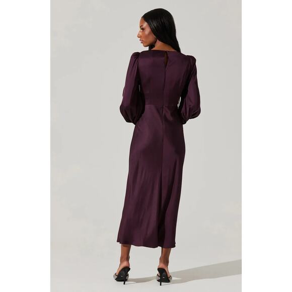 NEW ASTR The Label – Suzy Satin Wine Cutout Maxi Dress – Size 2 - Picture 1 of 8